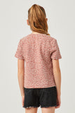 GN4507 RED Girls Textured Floral Striped T Shirt Back