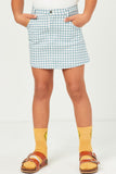 GN4527 DENIM Girls Gingham Buttoned Denim Skirt Full Body