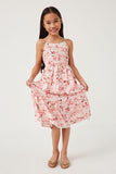 GN4556 PINK Girls Floral Back Smocked Tiered Tank Dress Full Body