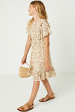 Gy1134 Ivory Girls Floral Ruffle Shoulder Midi Dress Front 2