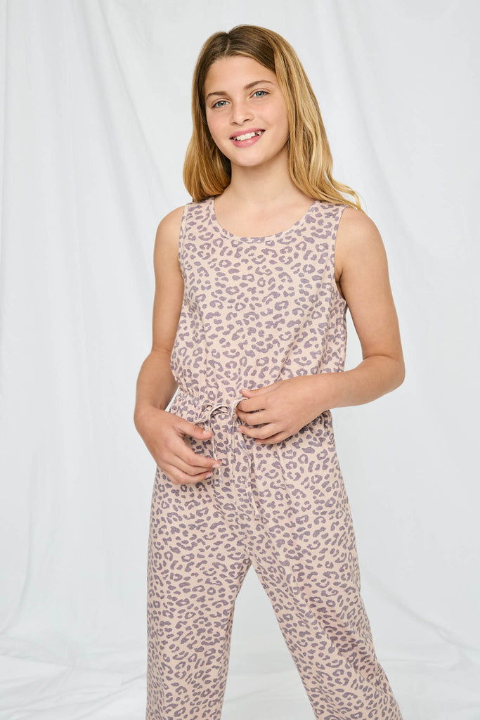 GY1142 Taupe Girls Stone Washed Leopard Jumper Front