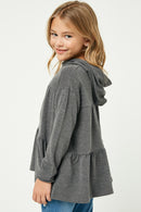 GY1156 CHARCOAL Girls Hooded Tiered French Terry Top Side