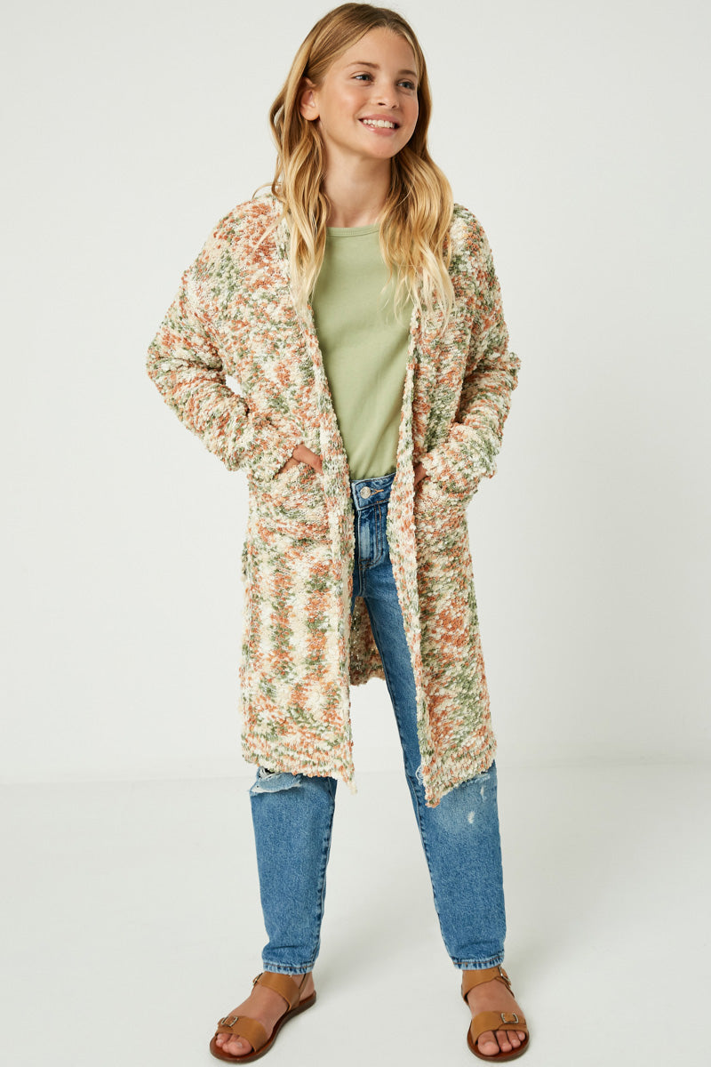 GY1269 Olive Popcorn Knit Sweater Long Cardigan Editorial
