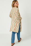 GY1269 Popcorn Knit Sweater Long Cardigan Olive Back