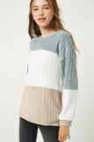 GY1297 CREAM MIX Girls Chunky Knit Colorblock Top Front
