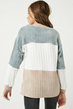 GY1297 CREAM MIX Girls Chunky Knit Colorblock Top Back