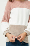 GY1297 MAUVE Girls Chunky Knit Colorblock Top Detail
