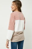 GY1297 MAUVE Girls Chunky Knit Colorblock Top Back