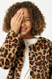 GY2050 Leopard Girls Leopard Print Faux Fur Open Jacket Close Up