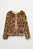 GY2050 Leopard Girls Leopard Print Faux Fur Open Jacket Flat Front