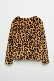 GY2050 Leopard Girls Leopard Print Faux Fur Open Jacket Flat Back