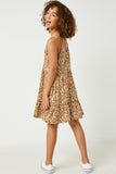 GY2486 Camel Girls Ruffle Tiered V Neck Tie Shoulder Mini Dress Front