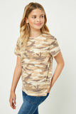 GY2512 Taupe Mix Girls Camo Print T Shirt Front