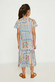 GY2672 Blue Mix Girls Floral Patchwork Tie Neck Maxi Dress Back