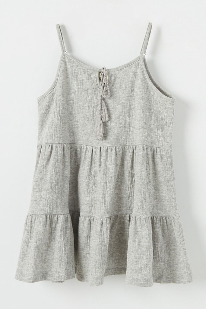 GY2685 Grey Girls Tiered Texture Knit Sleeveless Tassel Top Flat Front