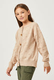 GY2737 TAUPE Girls Swiss Dot Knit Buttoned Cardigan Front