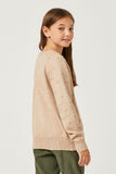 GY2737 TAUPE Girls Swiss Dot Knit Buttoned Cardigan Back