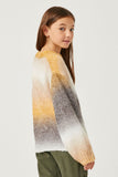 GY2738 MUSTARD Girls Engineered Stripe Puff Sleeve Round Neck Pullover Sweater Back