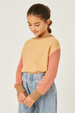 GY2743 MUSTARD Girls Colorblock Waffle Knit Sweater Detail