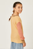 GY2743 MUSTARD Girls Colorblock Waffle Knit Sweater Back