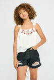 GY2751 Off White Girls Embroidered Tiered Pleated Tank Front