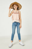 GY2751 Pink Girls Embroidered Tiered Pleated Tank Full Body