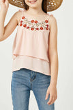 GY2751 Pink Girls Embroidered Tiered Pleated Tank Detail