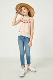 GY2751 Pink Girls Embroidered Tiered Pleated Tank Pose