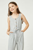 GY2803 GREY Girls Textured Buttoned Knit Jumpsuit Front