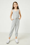GY2803 GREY Girls Textured Buttoned Knit Jumpsuit Full Body
