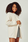 GY2854 IVORY Girls Textured Soft Open Sweater Knit Cardigan Front