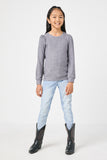 GY2857 GREY Girls Long Sleeve Cable Knit Detail Top Full Body