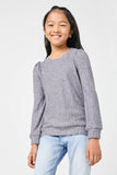 GY2857 GREY Girls Long Sleeve Cable Knit Detail Top Front