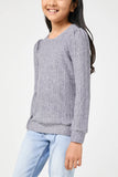 GY2857 GREY Girls Long Sleeve Cable Knit Detail Top Detail