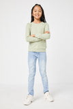 GY2857 SAGE Girls Long Sleeve Cable Knit Detail Top Full Body