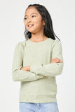 GY2857 SAGE Girls Long Sleeve Cable Knit Detail Top Front