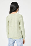 GY2857 SAGE Girls Long Sleeve Cable Knit Detail Top Back