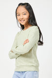 GY2857 SAGE Girls Long Sleeve Cable Knit Detail Top Side