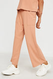GY2932 SALMON Girls Ribbed Knit Patch Pocket Wideleg Pants Front