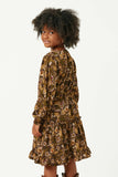 GY5105 OLIVE Girls Printed Dolman Sleeve Tiered Skirt Dress Back