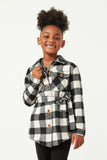 GY5152 BLACK Girls Plaid Belted Long Length Shacket Front