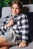 GY5152 BLACK Girls Plaid Belted Long Length Shacket Editorial