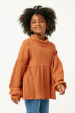 GY5187 RUST Girls Ribbed Mock Neck Long Sleeve Knit Top Detail