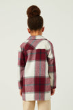GY5257 BURGUNDY Girls Plaid Button Up Patch Pocket Coat Side