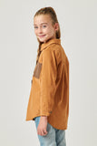 GY5303 BROWN_MIX Girls Color Block Button Up Corduroy Shirt Back
