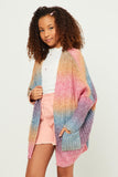 GY5386 Pink Girls Ombre Striped Chunky Knit Oversize Cardigan Front 2