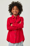 GY5449 FUCHSIA Girls Corduroy Patch Pocket Button Up Shirt Front