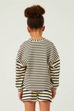 GY5501 OATMEAL Girls Contrast Stripe Sleeve Buttoned Cardigan Back