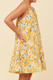 GY5895 Yellow Girls Tie Front Tiered Floral Midi Tank Dress Side