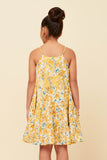 GY5895 Yellow Girls Tie Front Tiered Floral Midi Tank Dress Back